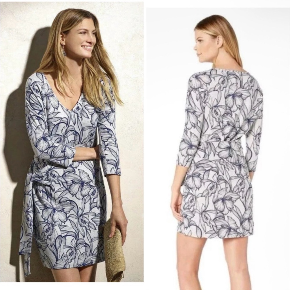 Tommy Bahama Heather Sands Tropical Floral Print Tie Waist Dress